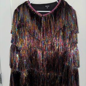 Nasty Gal Metallic Tiered Tinsel Fringe Rainbow Jacket